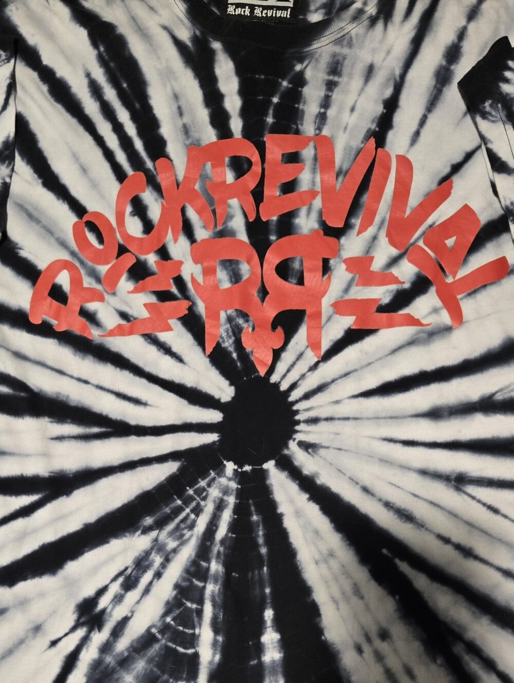 Rock Revival Black & White Tie-Dye Tee with Red Logo